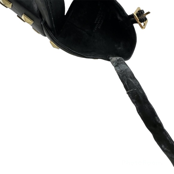 STEVE MADDEN "HUNNIE" BLACK ANKLE STRAP OPEN TOE HEELS WITH GOLD STUDS - Picture 8 of 16